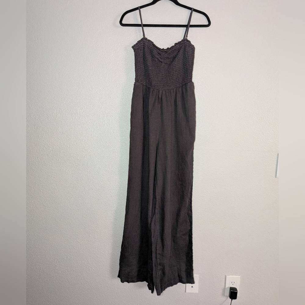 Faherty Womens Gray Linen Ankle Length Spaghetti Strap Jumpsuit S